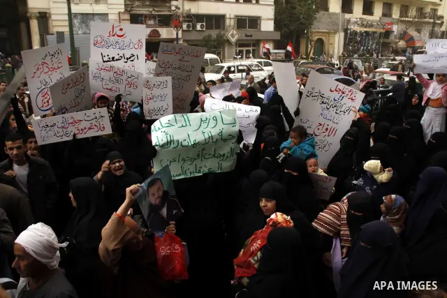 Egyptians take part in a rally calling for release of political prisoners in Cairo, Egypt, Wednesday, Feb. 16, 2011. Photo by Ahmed Asad