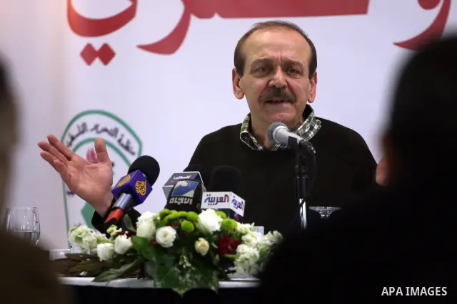 Yasser Abed Rabbo, secretary of the Executive Committee of the Palestinian Liberation Organization speaks during a meeting entitled "Towards a free media" in the West Bank city of Ramallah February 16, 2011. Photo by Iss...