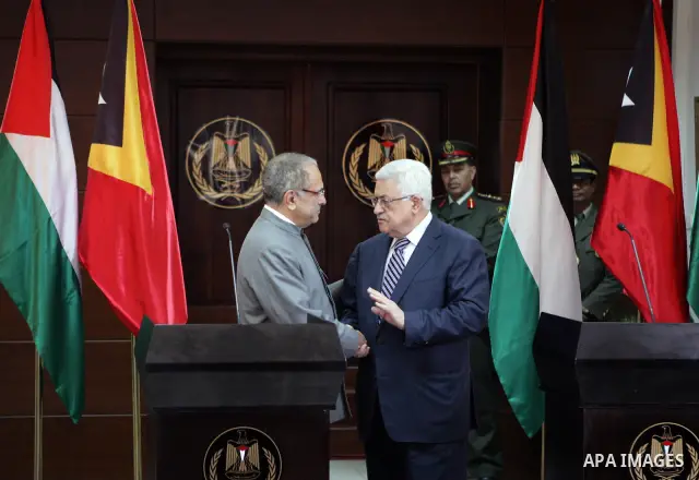 Palestinian President Mahmoud Abbas during a press conference with the President of East Timor, Jose Ramos-Horta, in the West bank city of Ramallah on Feb. 17,2011. Photo by Thaer Ganaim