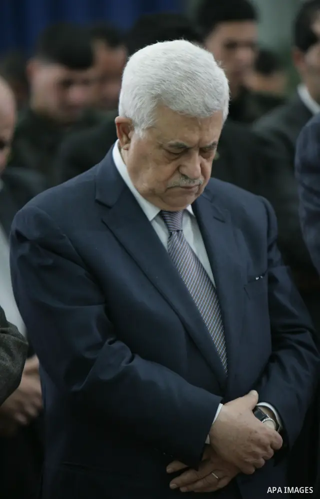 Palestinian President Mahmoud Abbas during friday prayers, in the West Bank City of Ramallah on Feb 18,2011. Photo by Thaer Ganaim