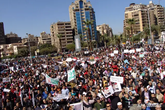 Egyptian pro-Mubarak protesters participate in a demonstration in Cairo, Egypt, Friday Feb. 18, 2011. Photo by Ahmed Asad