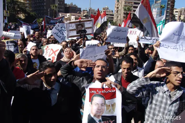 Egyptian pro-Mubarak protesters participate in a demonstration in Cairo, Egypt, Friday Feb. 18, 2011. Photo by Ahmed Asad