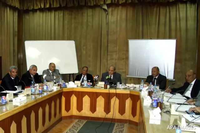 Members of the Egyptian Constitutional Commission participate in a meeting in Cairo, Egypt, Feb. 20,2011. Photo by Ahmed Asad