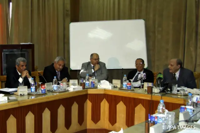 Members of the Egyptian Constitutional Commission participate in a meeting in Cairo, Egypt, Feb. 20,2011. Photo by Ahmed Asad