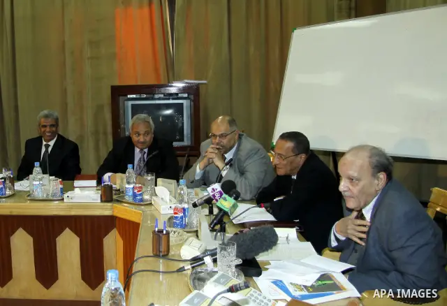 Members of the Egyptian Constitutional Commission participate in a meeting in Cairo, Egypt, Feb. 20,2011. Photo by Ahmed Asad