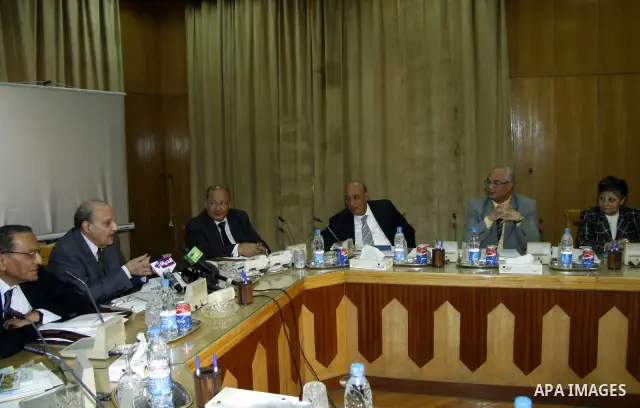 Members of the Egyptian Constitutional Commission participate in a meeting in Cairo, Egypt, Feb. 20,2011. Photo by Ahmed Asad