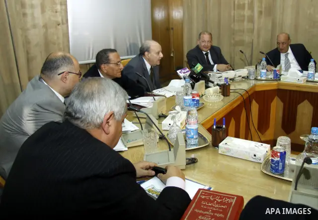 Members of the Egyptian Constitutional Commission participate in a meeting in Cairo, Egypt, Feb. 20,2011. Photo by Ahmed Asad