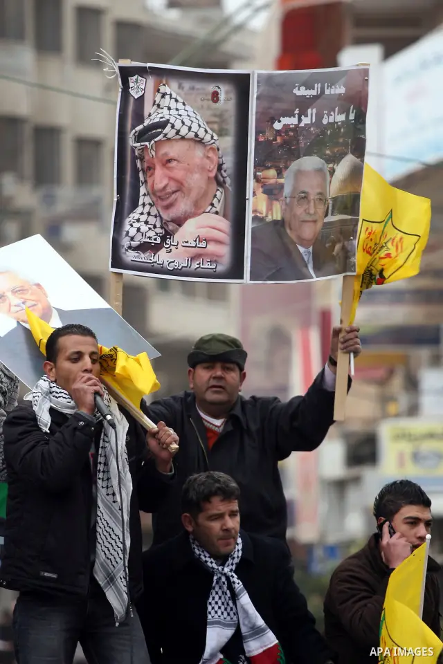 Palestinians demonstrate against the U.S. for vetoing the Arab-backed Security Council resolution against Jewish settlements, in the West Bank city of Ramallah, Sunday, Feb. 20, 2011. Palestinians with backing from much...