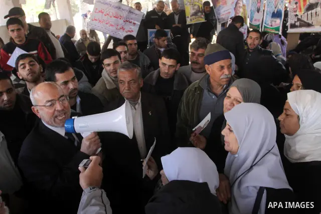 Palestinian Social Affairs Minister, Ahmed Al-Kurd during a protest calling for the release of Palestinian prisoners from Israeli jails at the Red Cross office in Gaza City on Feb. 21, 2011. Photo by Mohammed Asad