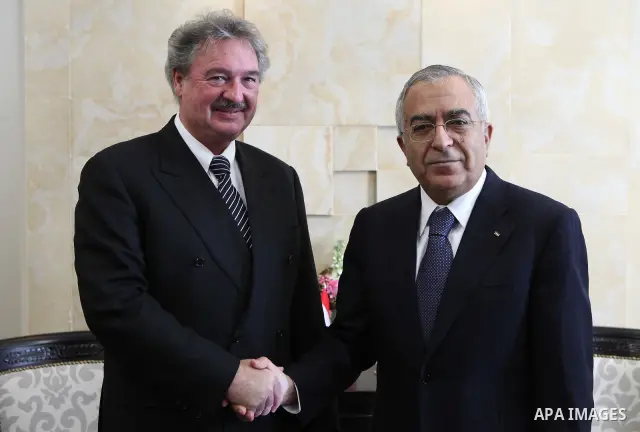.Palestinian prime minister Salam Fayyad during a meeting with Jean Asselborn, Deputy Prime Minister and Minister of Foreign Affairs of Luxembourg in the West Bank City of Ramallah on Feb. 24, 2011. Photo by Mustafa Abu...