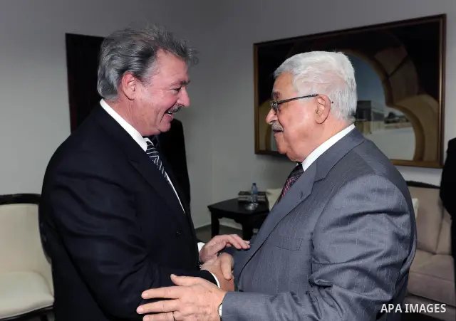 Palestinian President Mahmoud Abbas during a meeting with the Foreign Affairs Minister of Luxembourg, Jean Asselborn in the West bank city of Ramallah on Feb. 24, 2011. Photo by Thaer Ganaim