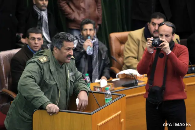 Libyans Deputy meeting of the Board of Deputies for the families of eastern Libya , in Albedia , Libya, on Thursday Feb. 24, 2011. Mustafa Abdel-Jalil, Libya's ex-justice minister. Abdel-Jalil, who stepped down as justic...