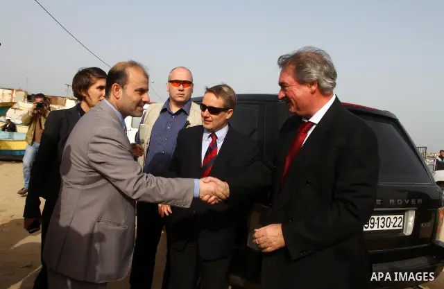 Luxembourg's Foreign Minister Jean Asselborn during arrival to the Gaza fishermen port in Gaza City, Friday, Feb. 25, 2011. Asselborn is on an official visit to Gaza. Photo by Ashraf Amra