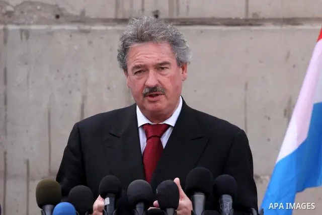 Luxembourg's Foreign Minister Jean Asselborn, delivers speech during a press conference at UNRWA headquarters upon his arrival to Gaza City, Friday, Feb. 25, 2011. Asselborn is on an official visit to Gaza. Photo by Moha...