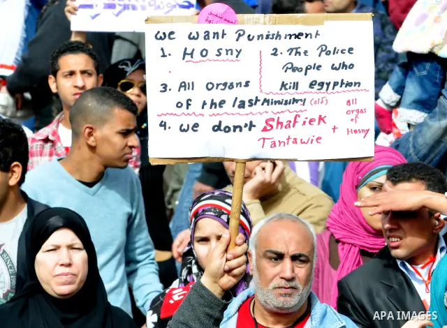 Egyptian protesters take part in a demonstration and Friday prayers in Tahrir Square, Cairo, Egypt, Friday, Feb. 25, 2011. Tens of thousands rallied in Cairo's Tahrir Square on Friday, trying to keep up pressure on Egypt...