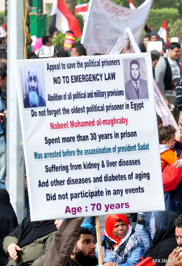 Egyptian protesters take part in a demonstration and Friday prayers in Tahrir Square, Cairo, Egypt, Friday, Feb. 25, 2011. Tens of thousands rallied in Cairo's Tahrir Square on Friday, trying to keep up pressure on Egypt...