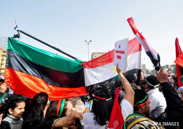 Egyptian protesters take part in a demonstration and Friday prayers in Tahrir Square, Cairo, Egypt, Friday, Feb. 25, 2011. Tens of thousands rallied in Cairo's Tahrir Square on Friday, trying to keep up pressure on Egypt...