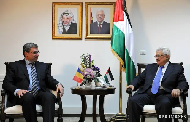 Palestinian President Mahmoud Abbas (Abu Mazen) during his meeting with the Romanian Foreign Minister, Teodor Baconschi in the West Bank city of Ramallah on March 1, 2011. Photo by Omar Rashidi