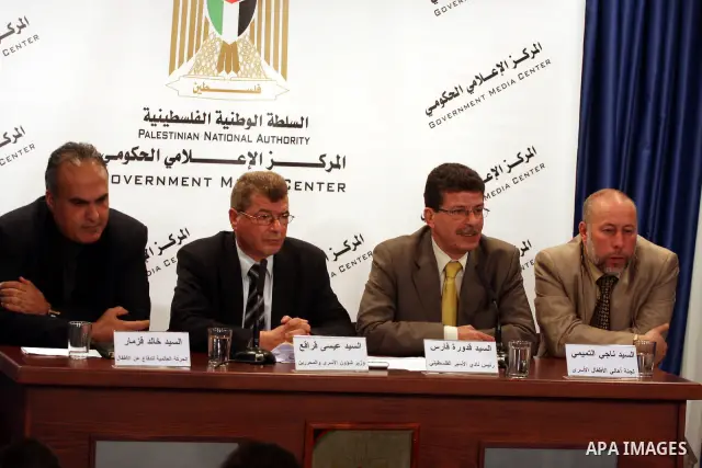 Palestinian Prisoners Minister, Issa Qaraqe attends a press conference discussing the prosecution of Palestinian children by Israeli occupation forces in the West Bank city of Ramallah on March 1, 2011. Photo by Issam Ri...