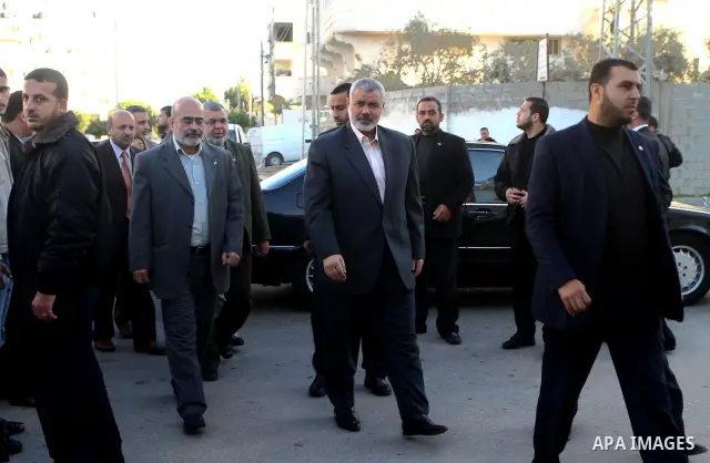 Palestinian Prime Minister in Gaza Strip, Ismail Haneiyah visits the mourning tent of the Turkish Leader, Necmettin Erbakan in Gaza city on March 1,2011. Erbakan, the Turkey's first Islamist Prime Minister from 1996 unti...