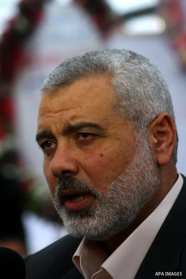 Palestinian Prime Minister in Gaza Strip, Ismail Haneiyah visits the mourning tent of the Turkish Leader, Necmettin Erbakan in Gaza city on March 1,2011. Erbakan, the Turkey's first Islamist Prime Minister from 1996 unti...
