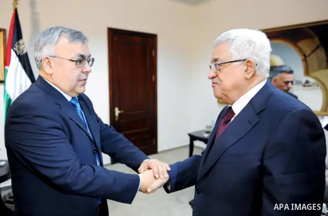 Palestinian President Mahmoud Abbas (Abu Mazen) during a meeting with Sergey Vershinin, the Special Envoy of the Russian Foreign Minister in the West Bank city of Ramallah on March 2, 2011. Photo by Omar Rashidi