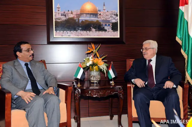 Palestinian President Mahmoud Abbas (Abu Mazen) during a meeting with Abdullah Nasser Al Ameri, UAE Ambassador to Jordan in the West Bank city of Ramallah on March 2, 2011. Photo by Omar Rashidi