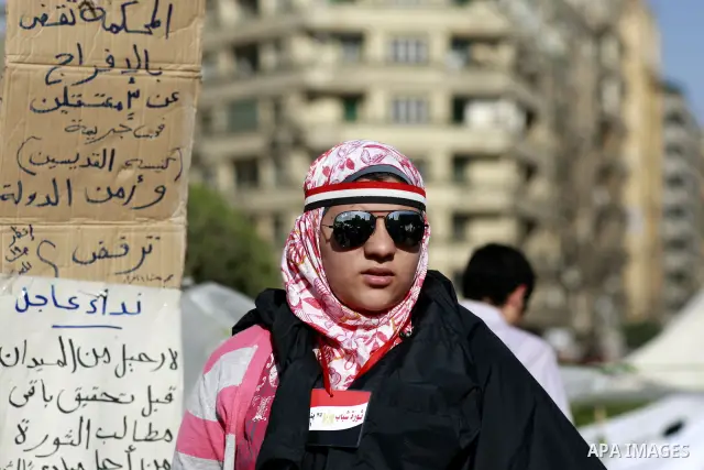 Egyptian protesters take part in a demonstration at the Tahrir square in Cairo, Egypt, Thuresday, March 3, 2011. hundreds of protesters are camping at the Tahrir square in an ongoing campaign demanding the resignation of...