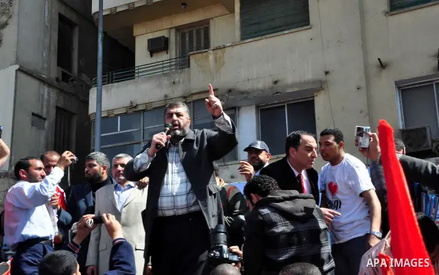 Khayrat el-Shater, the lead strategist for Egypt's largest opposition group, speaks to demonstrators at Tahrir Square in Cairo, Egypt, Friday, March 4, 2011. Egypt's new prime minister designate has vowed before thousand...