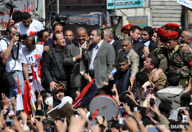 Egyptian Prime Minister designate Essam Sharaf, speaks to demonstrators at Tahrir Square in Cairo, Egypt, Friday, March 4, 2011. Egypt's new prime minister designate has vowed before thousands of mostly young demonstrato...