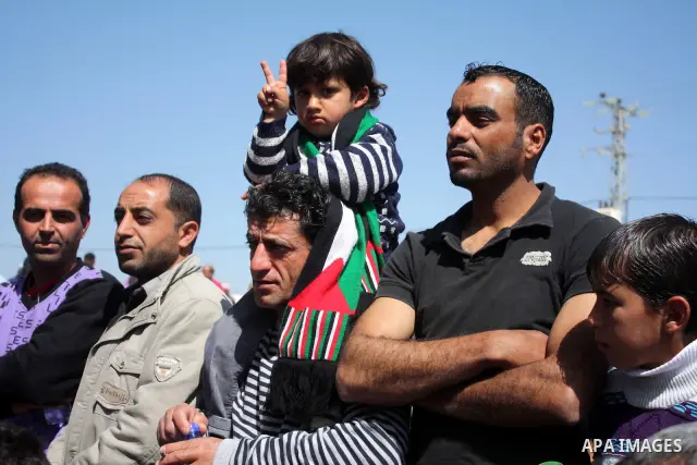 Palestinian take part during demonstration against the decision from Israeli authorities to demolish the mosque ,school and against Israel's controversial separation barrier and calling for the national reconciliation in...