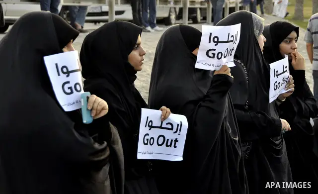 Tens of thousands of Bahraini anti-government protesters march Friday, March 4, 2011, from the main government house in the capital of Manama, Bahrain, to the Pearl roundabout, where they have set up camp. Also on Friday...