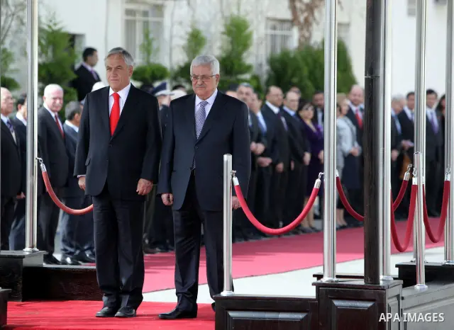 Palestinian President Mahmoud Abbas meets with the Chile's President Sebastian Pinera in the West Bank town of Ramallah on March 5,2011. In the second day visit of Pinera that will also take him to Bethlehem, where he wi...
