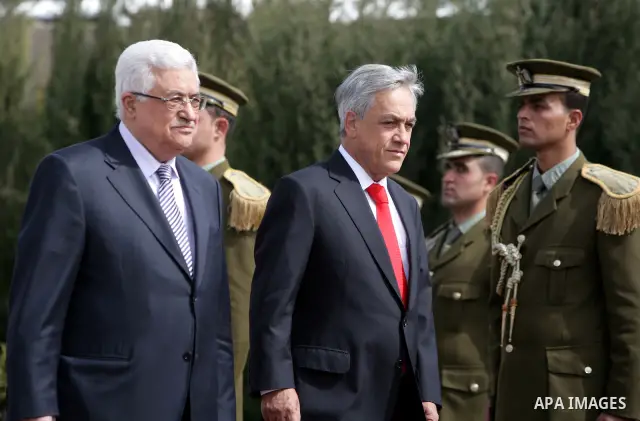 Palestinian President Mahmoud Abbas meets with the Chile's President Sebastian Pinera in the West Bank town of Ramallah on March 5,2011. In the second day visit of Pinera that will also take him to Bethlehem, where he wi...
