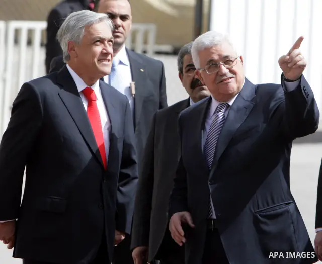 Palestinian President Mahmoud Abbas meets with the Chile's President Sebastian Pinera in the West Bank town of Ramallah on March 5,2011. In the second day visit of Pinera that will also take him to Bethlehem, where he wi...