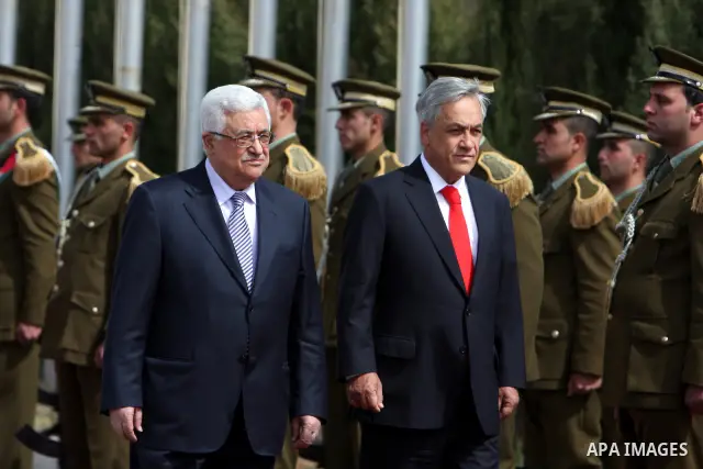 Palestinian President Mahmoud Abbas meets with the Chile's President Sebastian Pinera in the West Bank town of Ramallah on March 5,2011. In the second day visit of Pinera that will also take him to Bethlehem, where he wi...