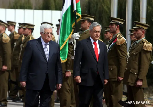 Palestinian President Mahmoud Abbas meets with the Chile's President Sebastian Pinera in the West Bank town of Ramallah on March 5,2011. In the second day visit of Pinera that will also take him to Bethlehem, where he wi...