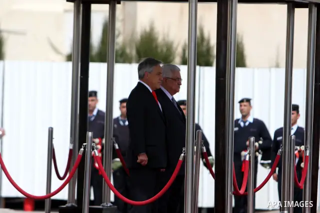 Palestinian President Mahmoud Abbas meets with the Chile's President Sebastian Pinera in the West Bank town of Ramallah on March 5,2011. In the second day visit of Pinera that will also take him to Bethlehem, where he wi...