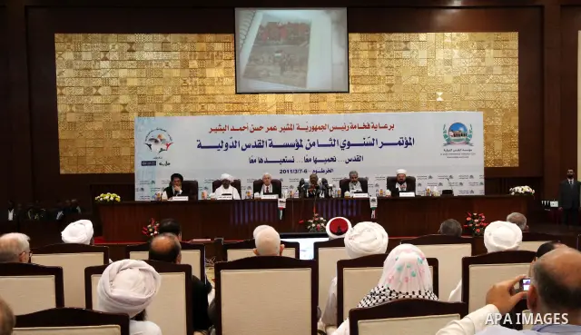 The head of the Hamas political bureau, Khaled Mashaal attends the eighth Jerusalem conference in the Sudanese capital of Khartoum on March 6,2011. Photo by STR