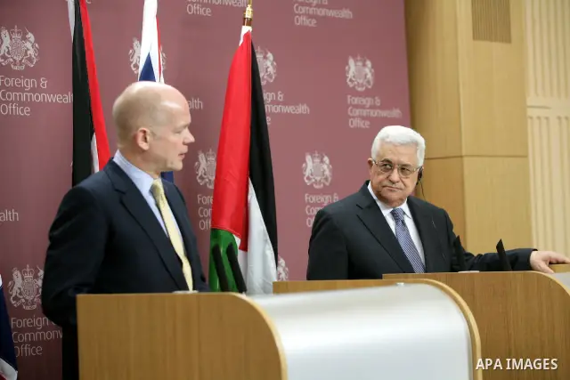 Palestinian President Mahmoud Abbas (Abu Mazen) during a meeting with the British Foreign Secretary William Hague today in London 08/03/2011..Photo by: thaer ganaim