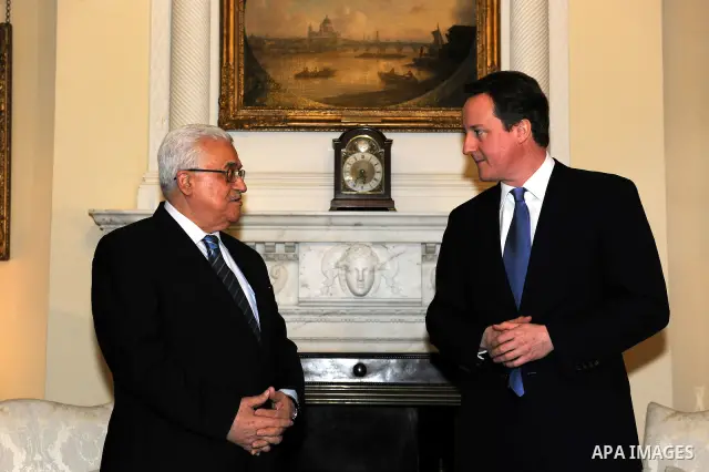Palestinian President Mahmoud Abbas (Abu Mazen) during a meeting with British Prime Minister, David Cameron in the West Bank city of Ramallah on March 8, 2011. Photo by Thaer Ganaim