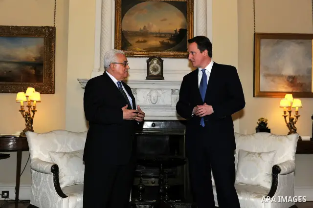 Palestinian President Mahmoud Abbas (Abu Mazen) during a meeting with British Prime Minister, David Cameron in the West Bank city of Ramallah on March 8, 2011. Photo by Thaer Ganaim