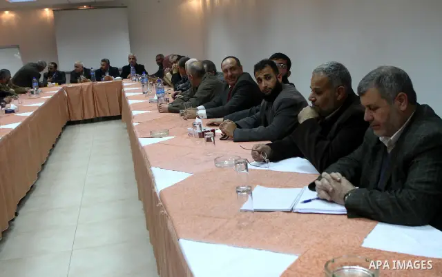 Palestinian factions leaders attend a meeting to discuss the Palestinian reconciliation in Gaza city on March 9,2011. Photo by Ashraf Amra