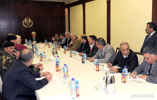 Palestinian President Mahmoud Abbas (Abu Mazen) during a meeting of security chiefs and members of the Central Committee of Fatah movement in the West Bank city of Ramallah on March 12, 2011. Photo by Thaer Ganaim