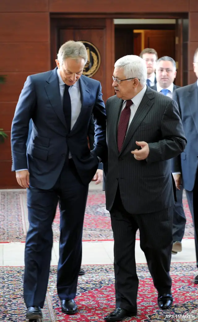 Palestinian President Mahmoud Abbas (Abu Mazen) meets with Tony Blair Quartet envoy to the Middle East in Ramallah March,14 2011 .Photo by Thaer Ganaim