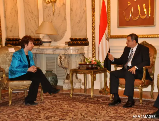 Egyptian Prime Minister Essam Sharaf meets with EU foreign policy chief Catherine Ashton in cairo March 14 2011. Photo by Ahmed Asad