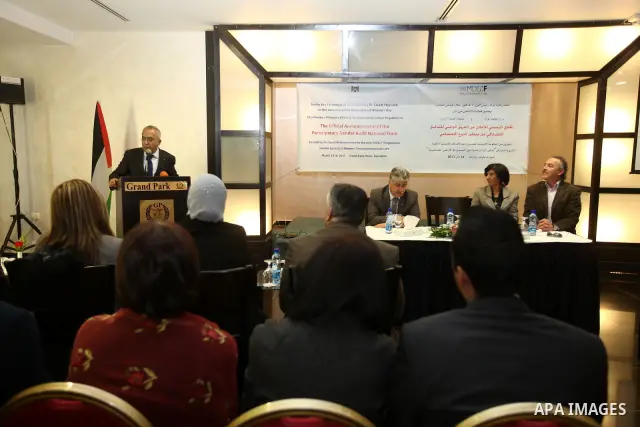 Palestinian Prime Minister Salam Fayyad speaks in the announcing ceremony of the national auditing team West Bank city of Ramallah march 14 2011 .photo by: Mustafa Abu Dayeh.