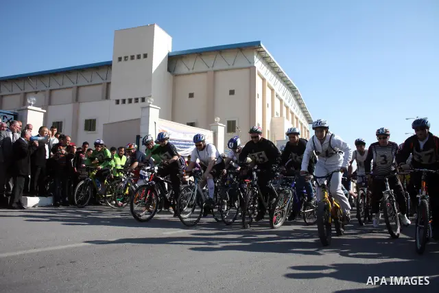 Palestinians compete during cycling race in the West Bank city of Hebron on March 14,2011.This event is the first of it kind on the local level and it was organized by the Palestinian Ministery of youth and sport as a pr...