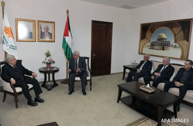 Palestinian President Mahmoud Abbas meets with the Cypriot President Dimitris Christofias in the West Bank city of Ramallah March 15, 2011. Christofias is on an official visit to Israel and the Palestinian authority. Pho...