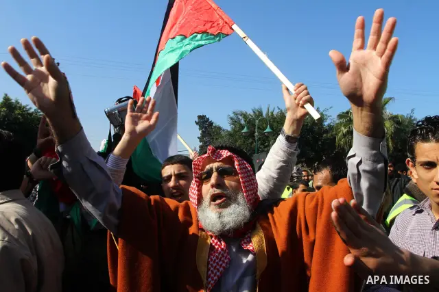 Palestinian demonstrators take part in a protest calling for Palestinian political unity between Gaza's Hamas rulers and the Fatah-dominated Palestinian Authority which rules from Ramallah, on March 15, 2011in Gaza City,...